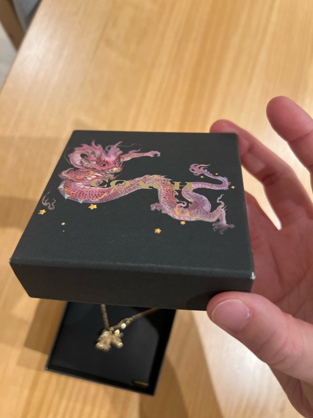 Coach Lunar New Year Dragon Gold-tone Charm Necklace w Pearl Asia Price Firm - Picture 5 of 6